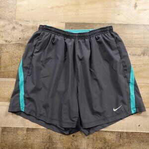 Nike Dri-FIT Running Shorts Men’s Small Charcoal Black Teal Trim 5” Inseam Lined